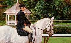 Peinture à l'huile sur toile « Dressage » de Dahl Taylor représentant un cheval et un équilier, 22 x 36 cm