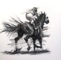 Shawn Faust, „Chasing the Lead“, Schwarzes und weißes Equine-Pferdrennen in Holzkohle