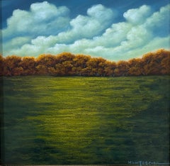 Jade, Impressionist Pastoral Landscape Pastel Drawing on Board, Framed, 12x12