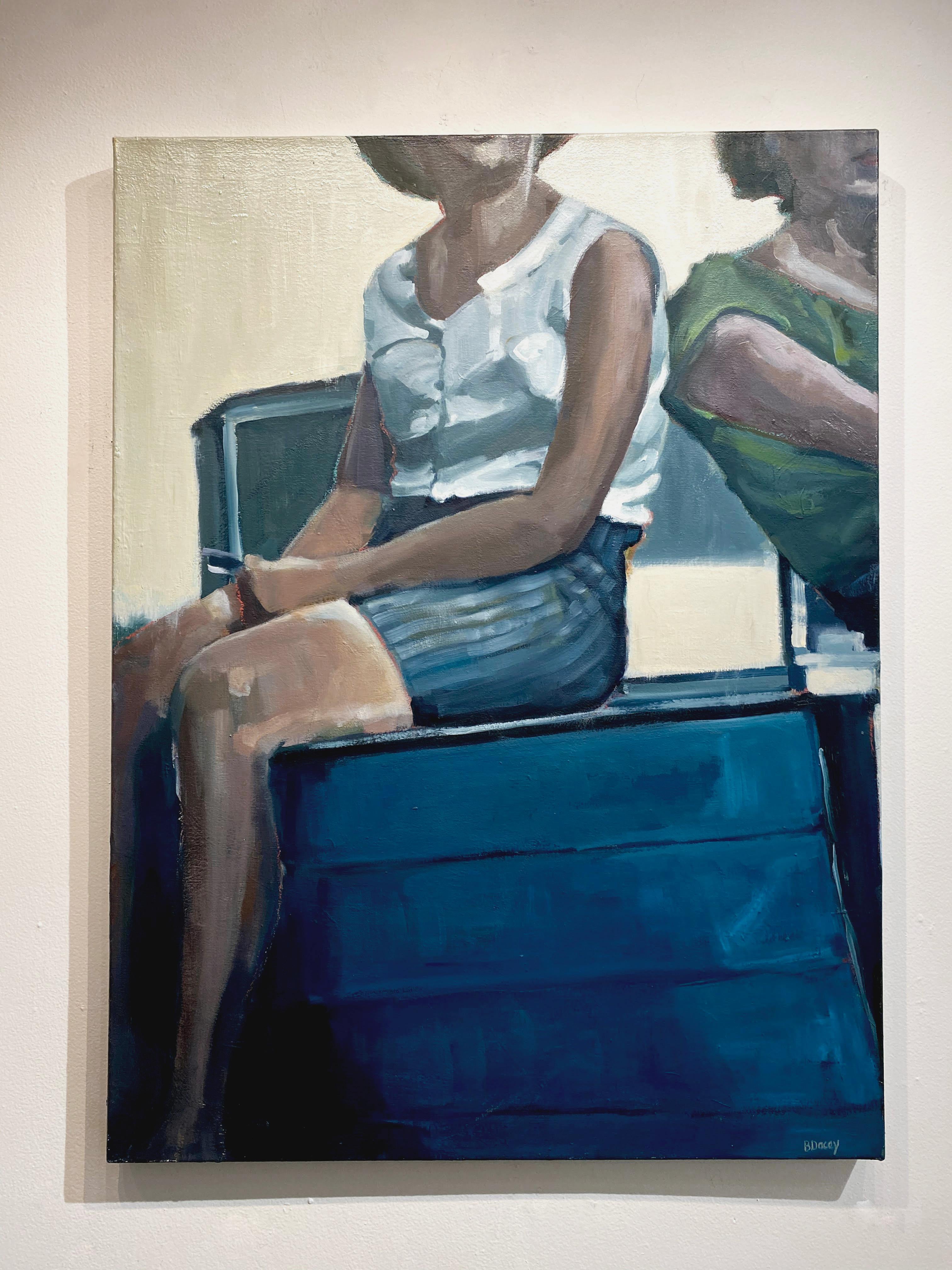 Beth Dacey, Femme avec un bateau, peinture à l'huile figurative nautique vintage en vente 1