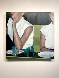Beth Dacey, "Two Women at Bistro", Vintage Figurative Oil Painting, 2020