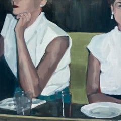 Beth Dacey, "Two Women at Bistro", Vintage Figurative Oil Painting, 2020