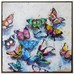 Trip Park, "Foolish Flies", Whimsical Butterfly Oil Painting on Canvas, 2020