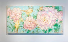 Lisa Palombo, "Lets All Sing", Floral and Bird Acrylic Painting on Canvas, 2020