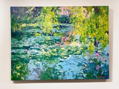 Lisa Palombo "Weeping Willow Pond" Lily Pond Acrylic Painting on Canvas