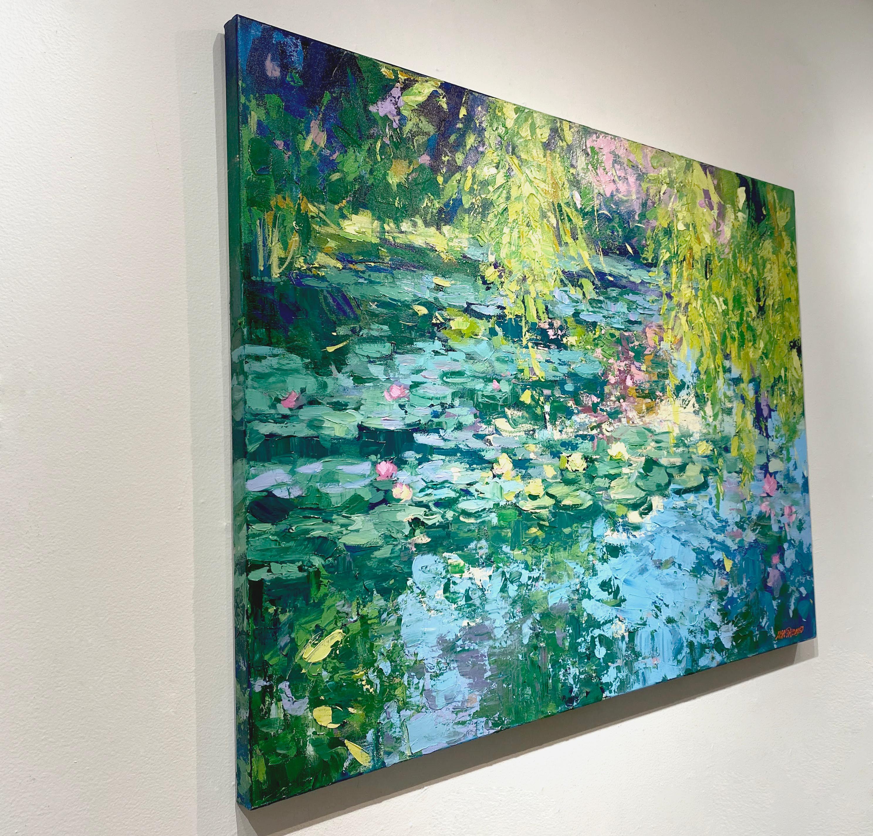 Lisa Palombo: „Weeping Willow Pond“, Lily Pond, Acrylgemälde auf Leinwand im Angebot 3