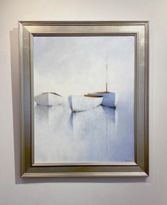 Leslie Berenson, "Sitting Still", Misty Boats in Water Oil Painting, 2019