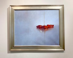 Leslie Berenson, "Red Trio", Misty Boats in Water, Oil Painting on Canvas, 2020