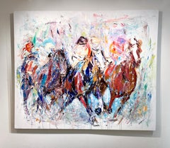 Gabrielle Benot, "In the Money", peinture contemporaine colorée sur les courses de chevaux
