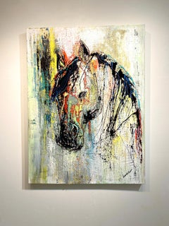 Gabrielle Benot "Cheval" Abstract Equine Portrait Mixed Media on Canvas