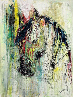 Gabrielle Benot "Cheval" Abstract Equine Portrait Mixed Media on Canvas, 2020