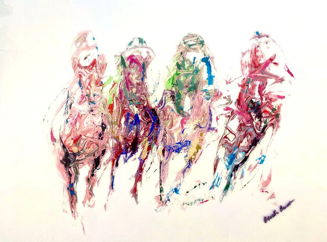 Gabrielle Benot, "Color Run", Zeitgenössisches Pferderennen Gemälde auf Leinwand