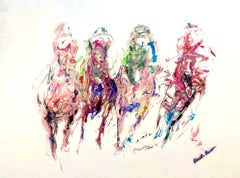 Gabrielle Benot, "Color Run", dipinto contemporaneo di corsa di cavalli su tela
