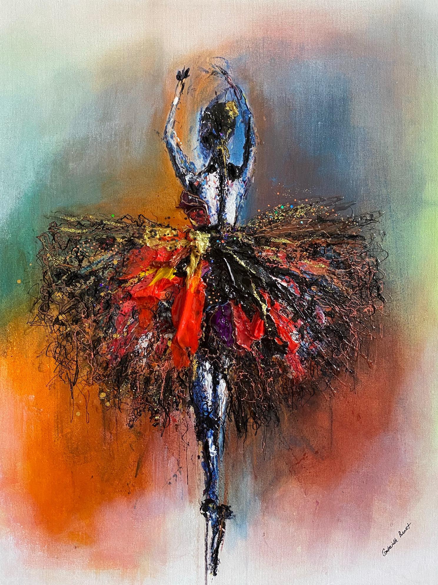 Gabrielle Benot, "Black Swan", Contemporary Ballet Mixed Media on Canvas