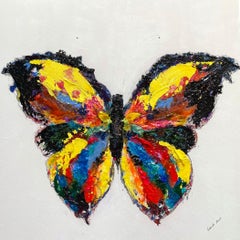 "Fly Free", Colorful Contemporary Butterfly Mixed Media Painting on Canvas, 2020