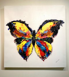 "Fly Free", Colorful Contemporary Butterfly Mixed Media Painting on Canvas