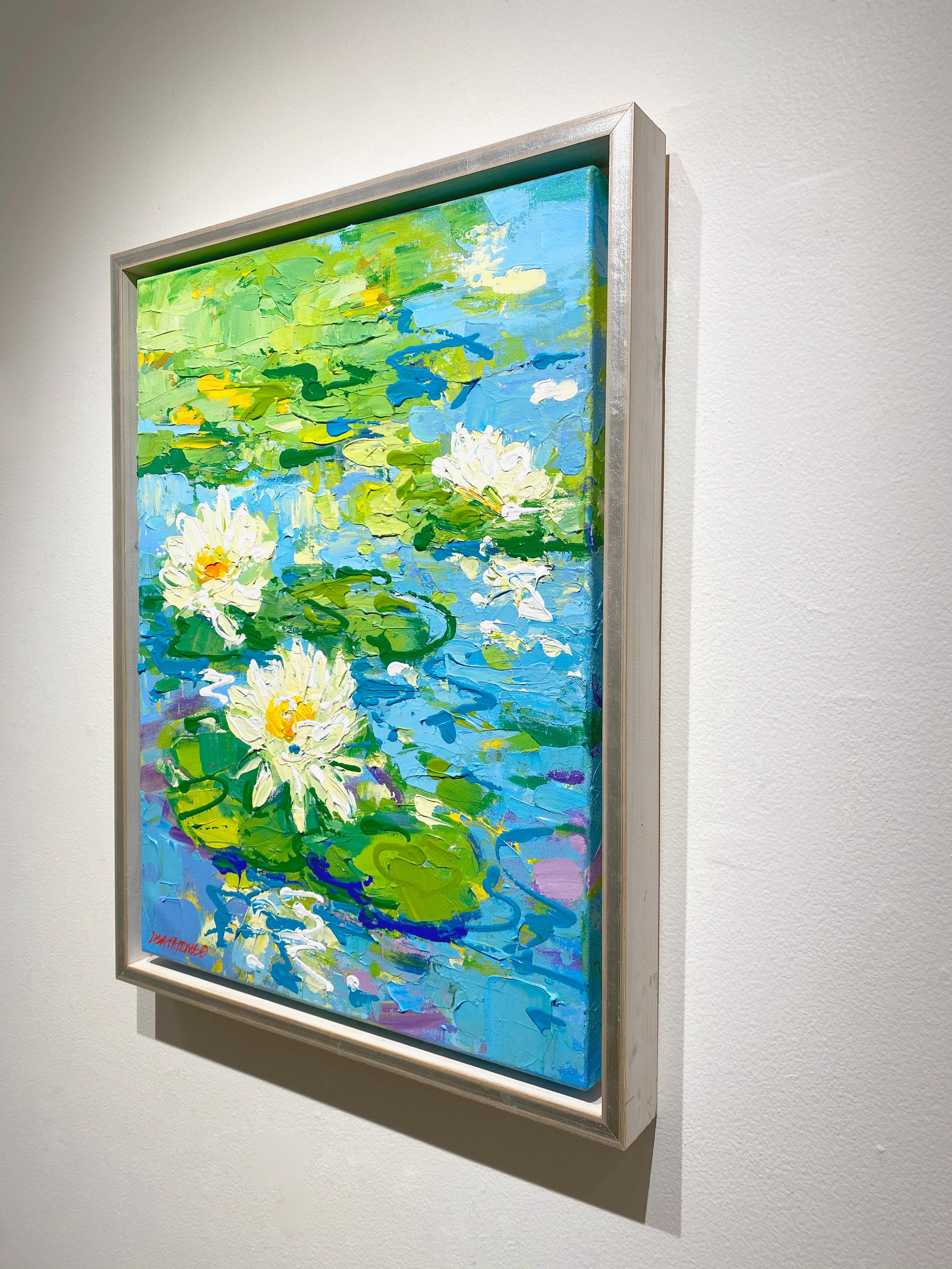 an impressionist painting of a pond full of waterlilies is unmistakably the work of