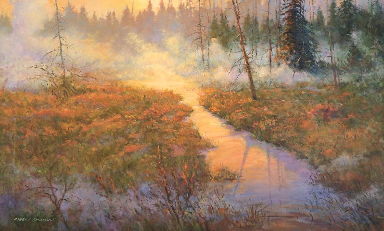 Robert Amirault "September Morning" Autumn Forest Trail Stream Landscape 