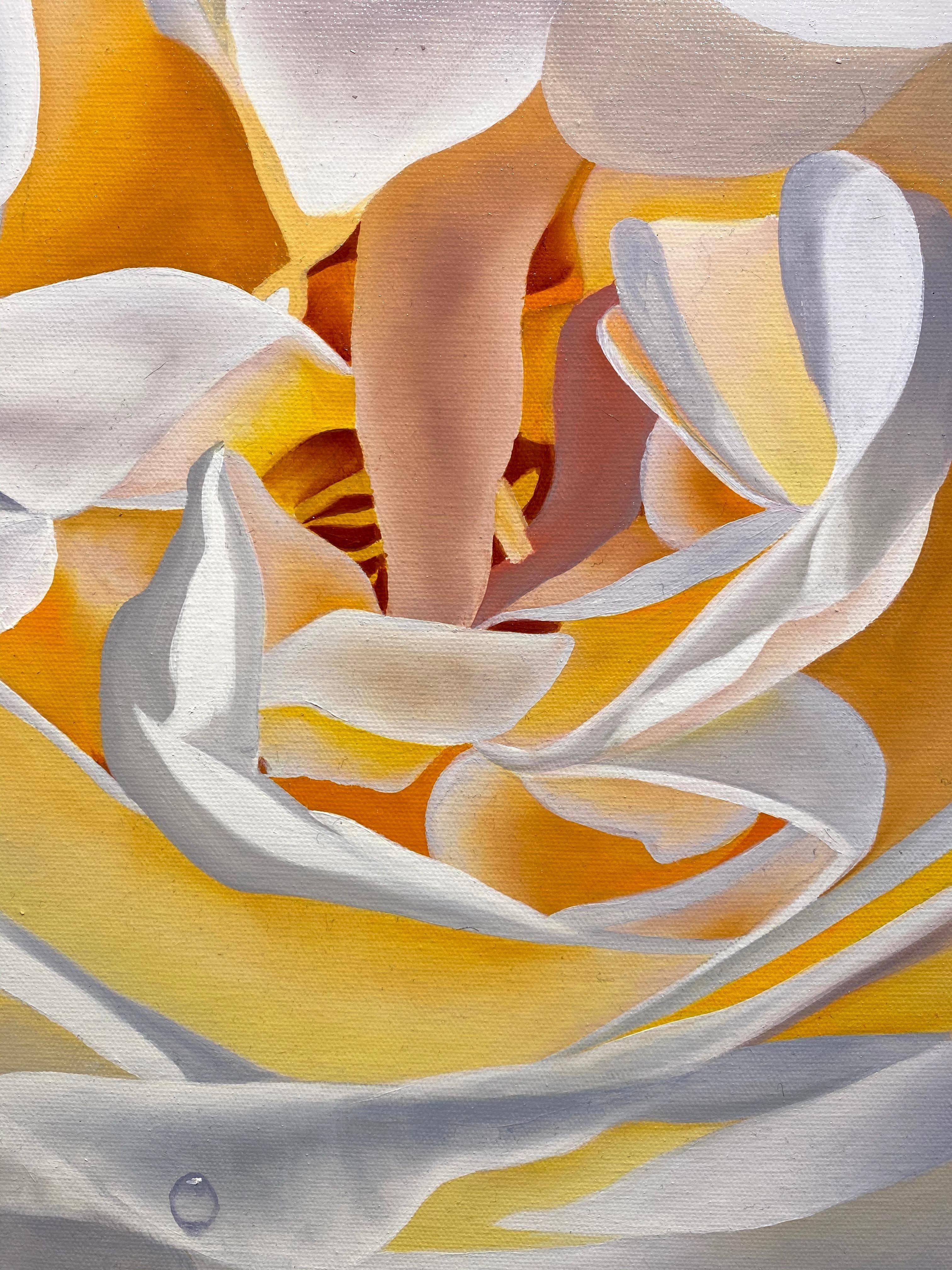 Ora Sorensen, „Weiße Rose“, Fotorealistisches Blumen Ölgemälde auf Leinwand im Angebot 5