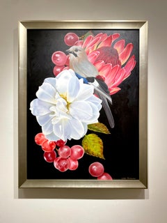 Ora Sorensen "Bird and Grapes" Photorealistic Floral Oil Painting on Canvas