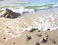 Ken Otsuka "A Million Years" Realistic Rocky Beach Ocean Waves Oil on Canvas