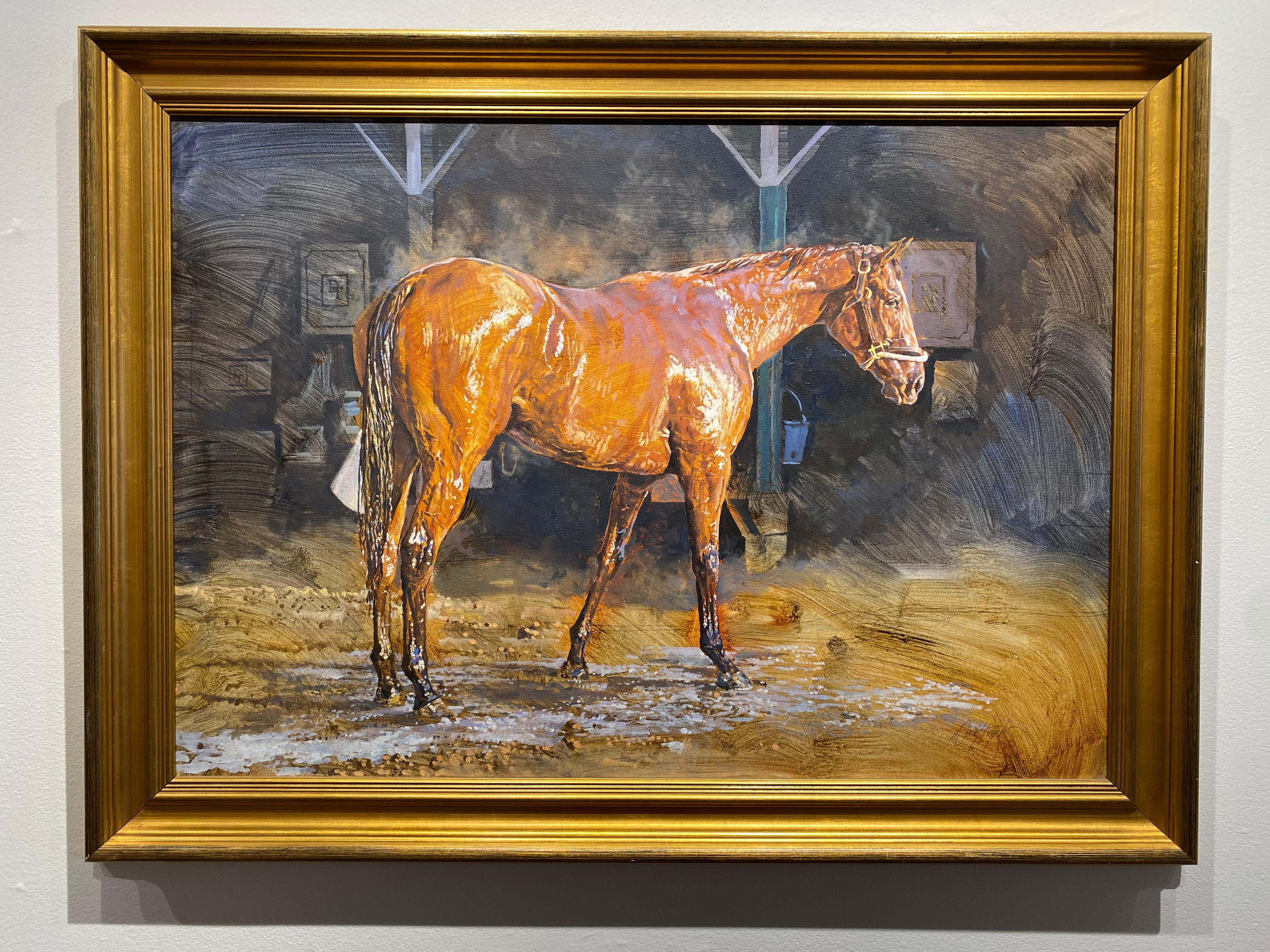 Dahl Taylor, „After the Bath“, Equine Barn, Ölgemälde auf Leinwand, 24x34 im Angebot 1