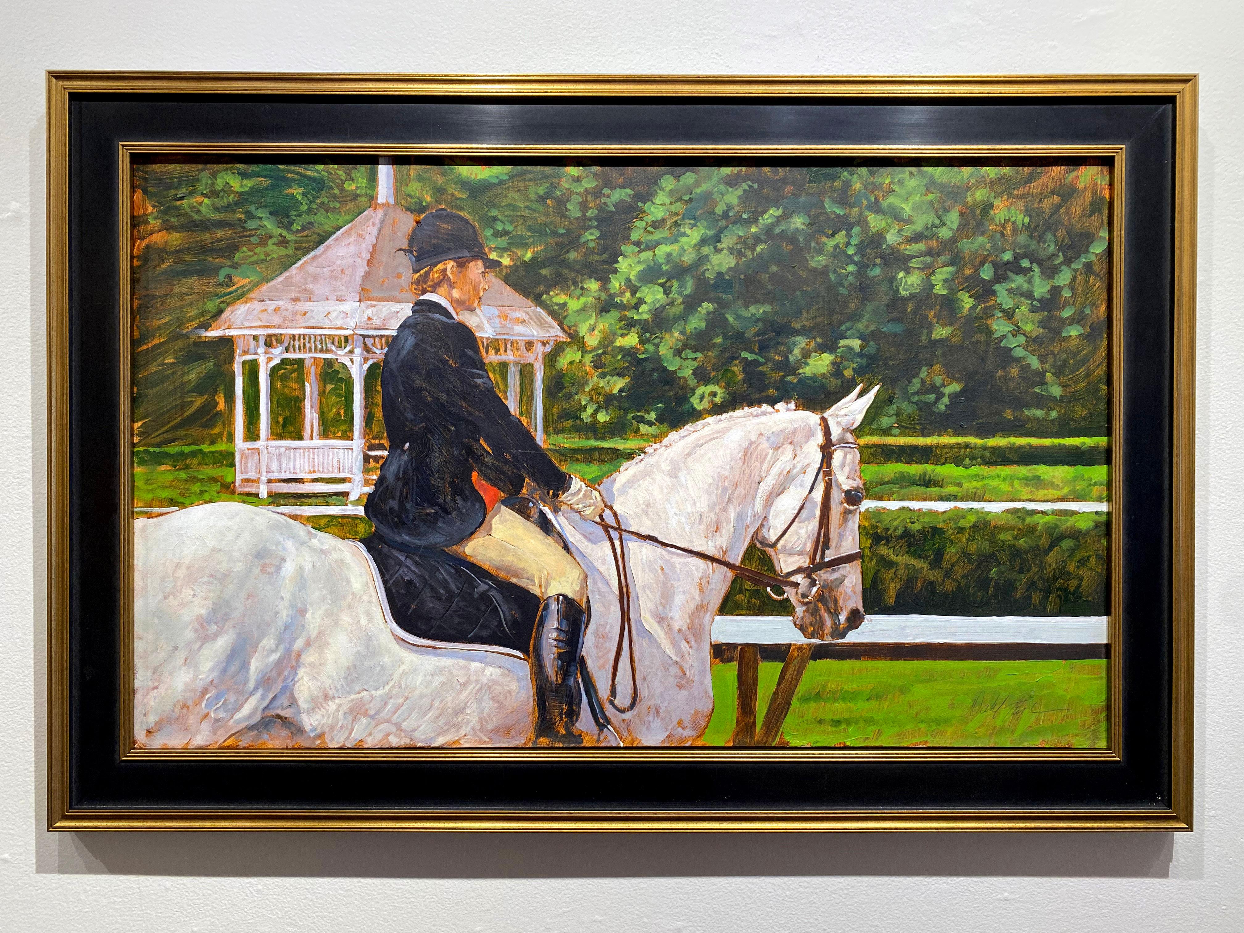 Peinture à l'huile sur toile « Dressage » de Dahl Taylor représentant un cheval et un équilier, 22 x 36 cm en vente 1