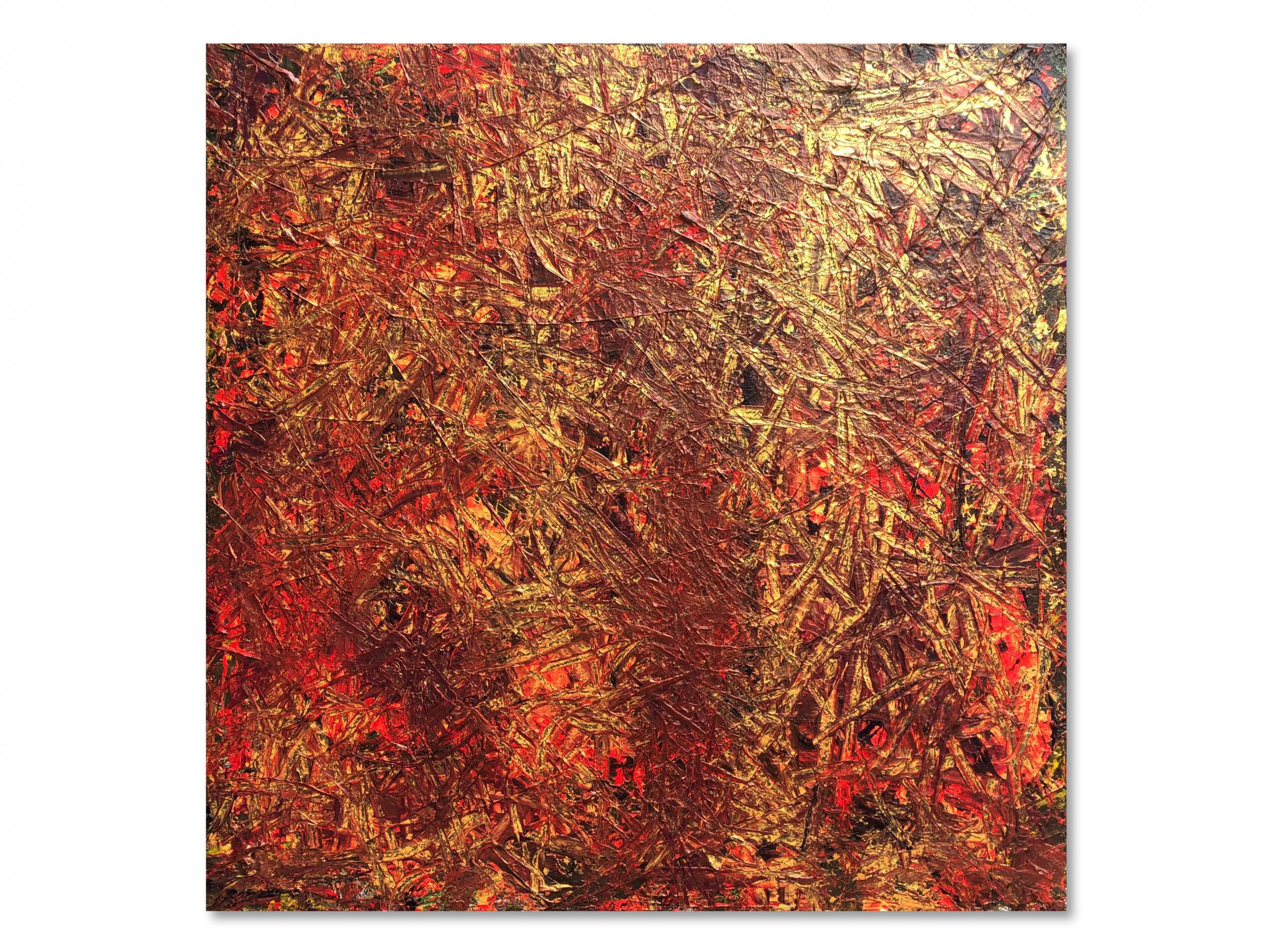 In The Line Of Fire von Troy Smith Abstrakte Kunst (Orange), Abstract Painting, von Troy Smith Studio