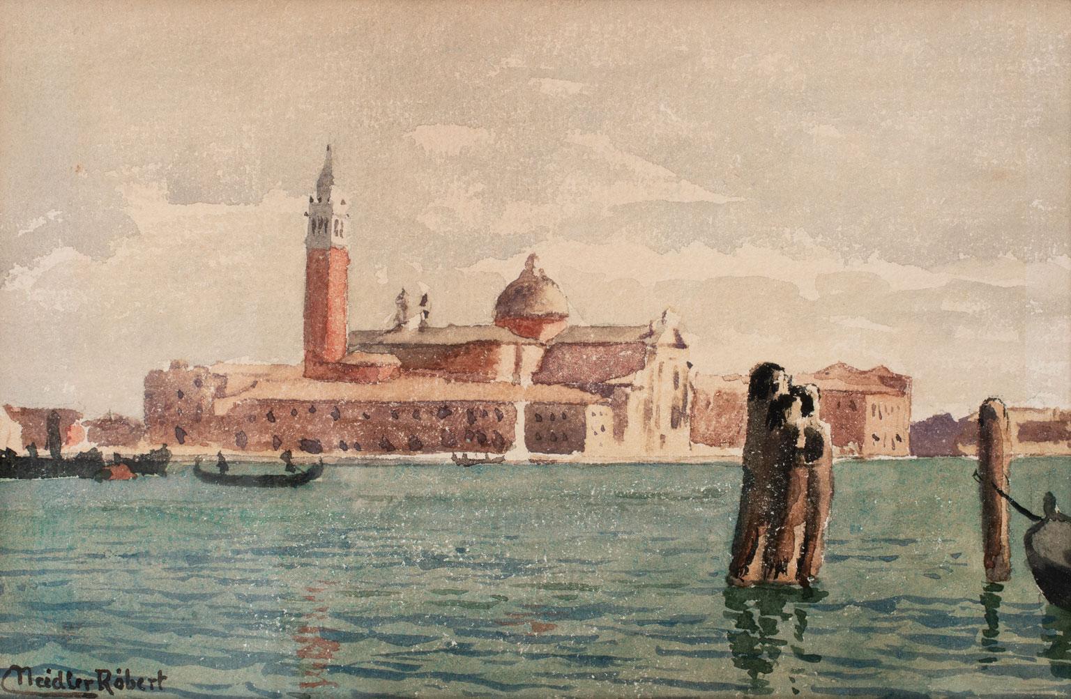 View of San Giorgio Maggiore (Venice) Impressionist Watercolor by Róbert Nádler 2