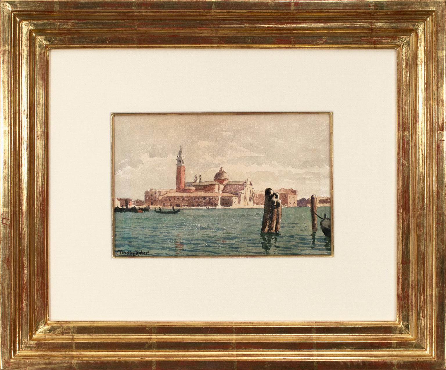 Untitled View of San Giorgio Maggiore, an original watercolor on paper by Róbert Nádler, is a piece for the true collector. An impressively calming nature of this plein-air painting draws you into the scene as if you were standing at the shore's