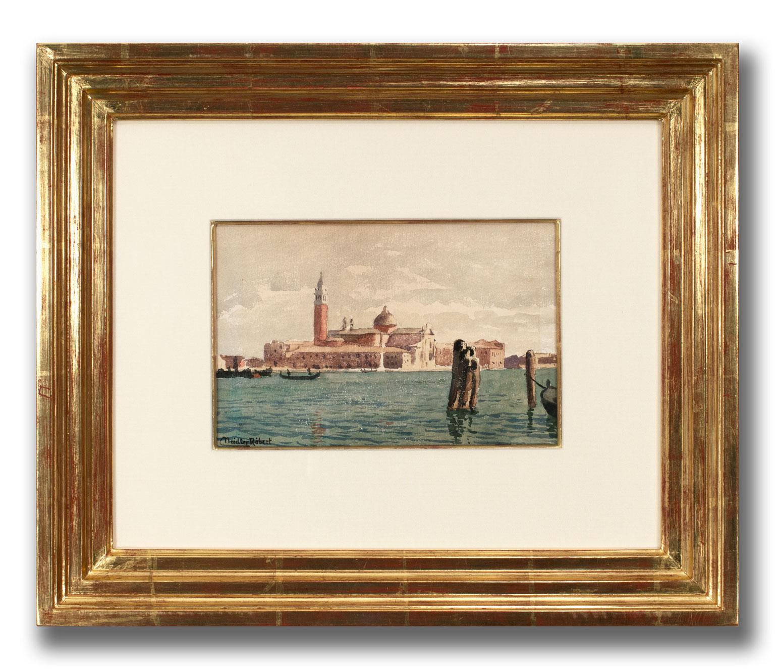 View of San Giorgio Maggiore (Venice) Impressionist Watercolor by Róbert Nádler 1