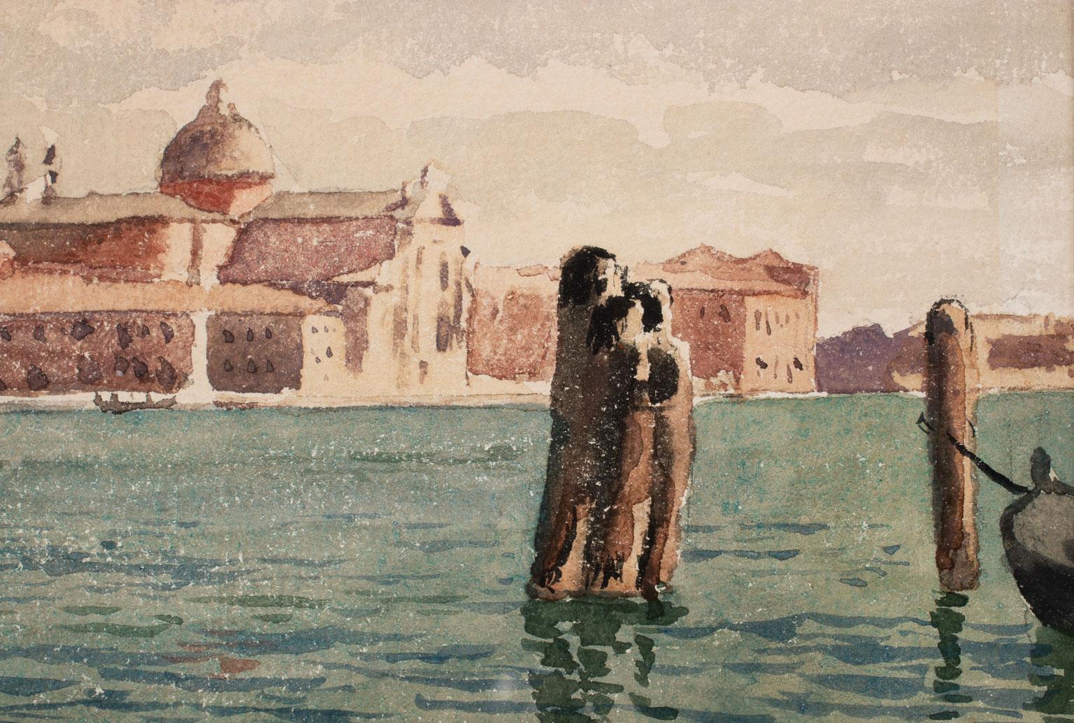 View of San Giorgio Maggiore (Venice) Impressionist Watercolor by Róbert Nádler 4