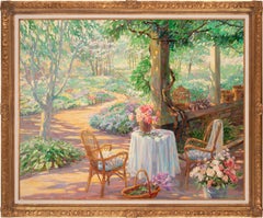 Große 6-Fuß-Gartenszene, Ölgemälde auf Leinwand von Corinne Hartley, gerahmt