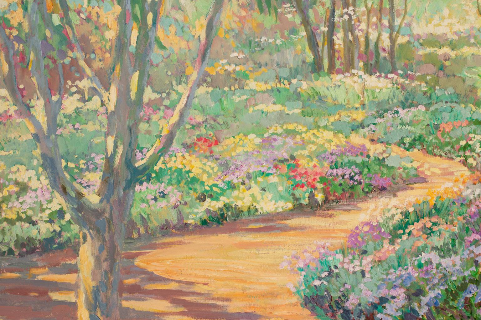 Massive 6-Foot Garden Scene Oil Painting on Canvas by Corinne Hartley, Framed 3