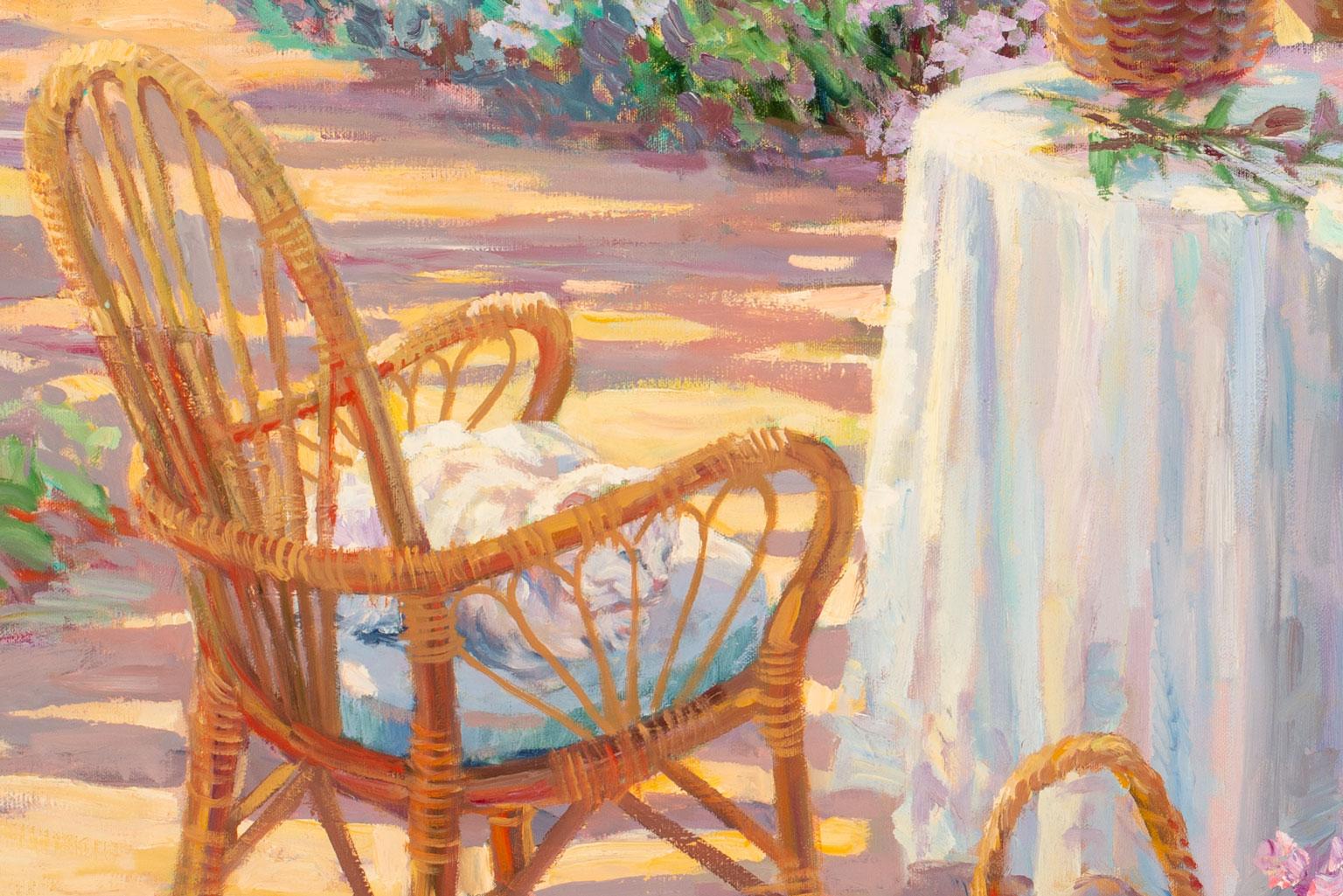 Massive 6-Foot Garden Scene Oil Painting on Canvas by Corinne Hartley, Framed 5