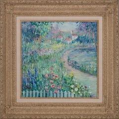 Garden Scene Landscape Oil Painting on Canvas by Irene Borg, Framed