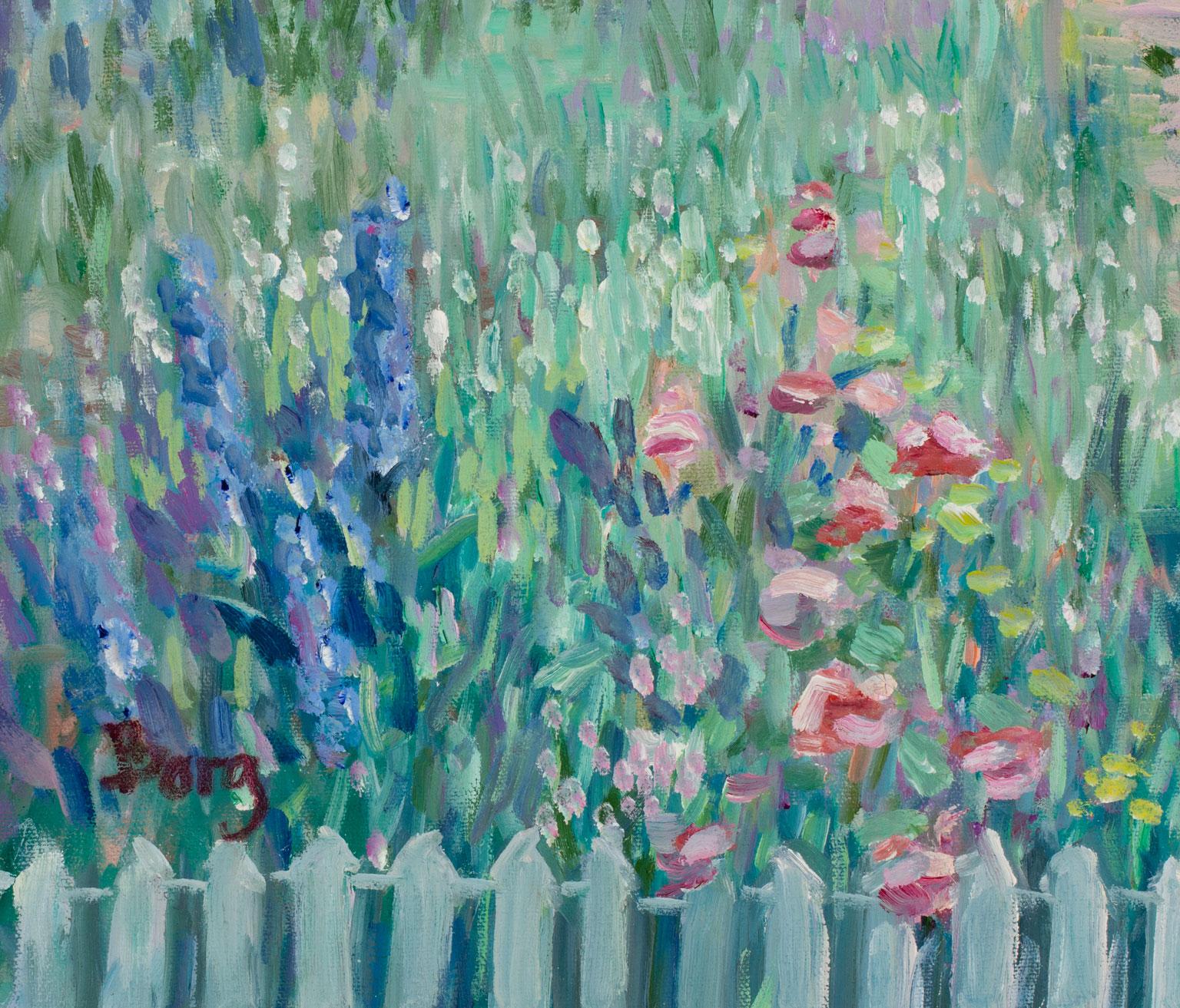 Garden Scene Landscape Oil Painting on Canvas by Irene Borg, Framed 2