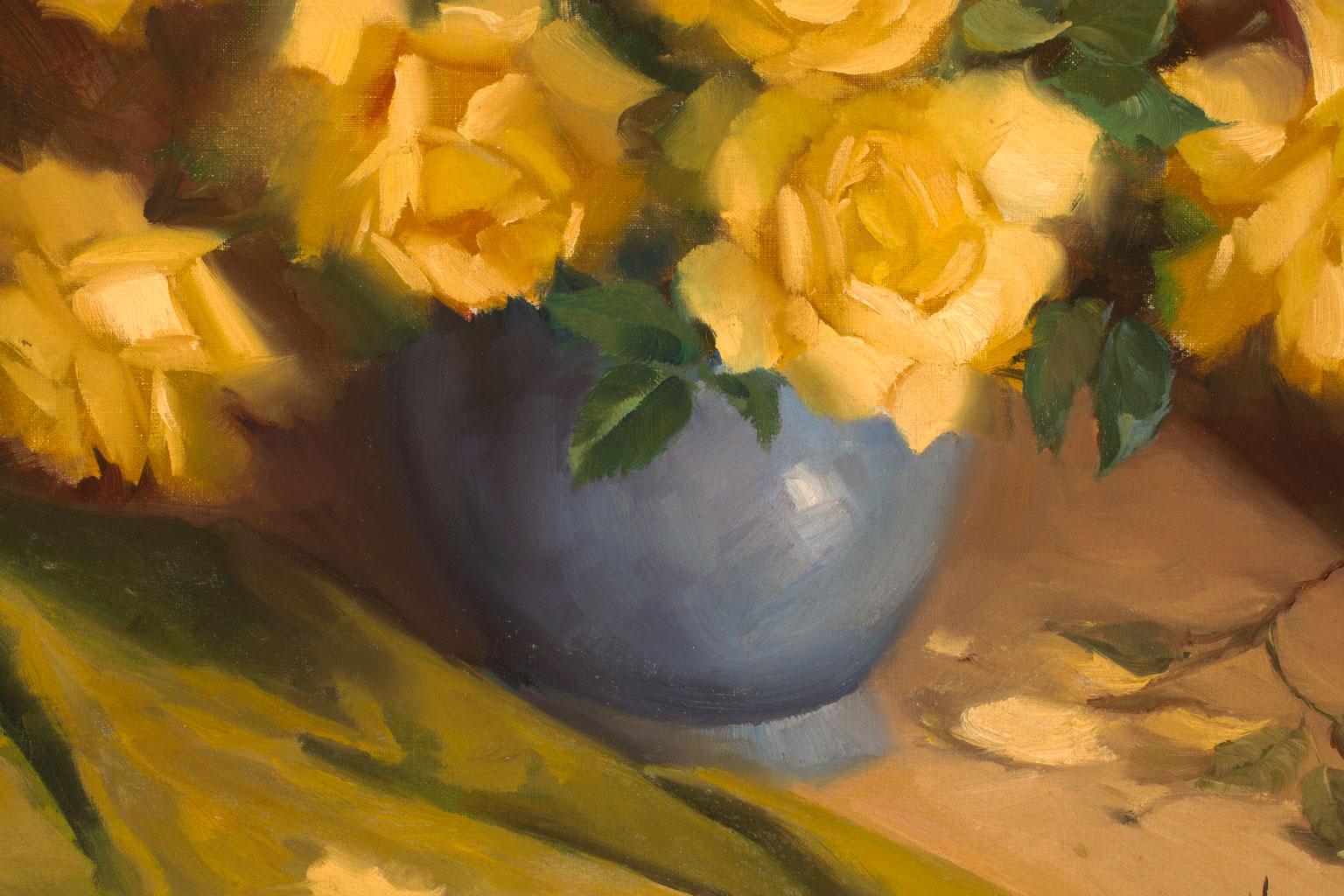 [Yellow Roses] Floral Still Life Oil Painting on Canvas by Vernon Kerr, Framed 2