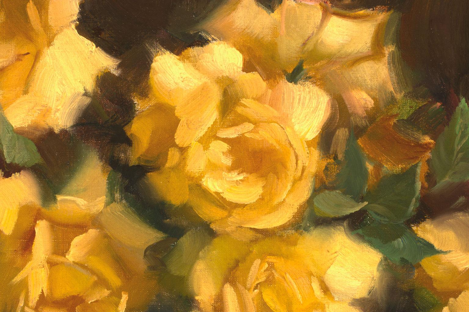 [Yellow Roses] Floral Still Life Oil Painting on Canvas by Vernon Kerr, Framed 1