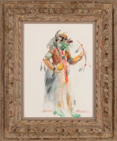"Ahote" (from Hopi Indian culture) Mixed Media on Paper by Tom Perkinson, Framed