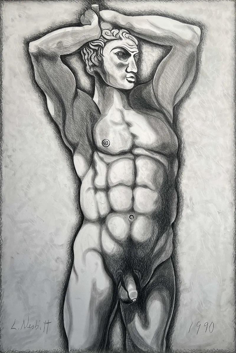 Original graphite drawing on artist’s board, 1990. Paper Size: 59.75 x 40.25 inches  Signed & dated in pencil.  Excellent Condition. Notes: LGBTQ, gay interest drawing.

LOWELL NESBITT (1933-1993) One of the most celebrated and most noted for his