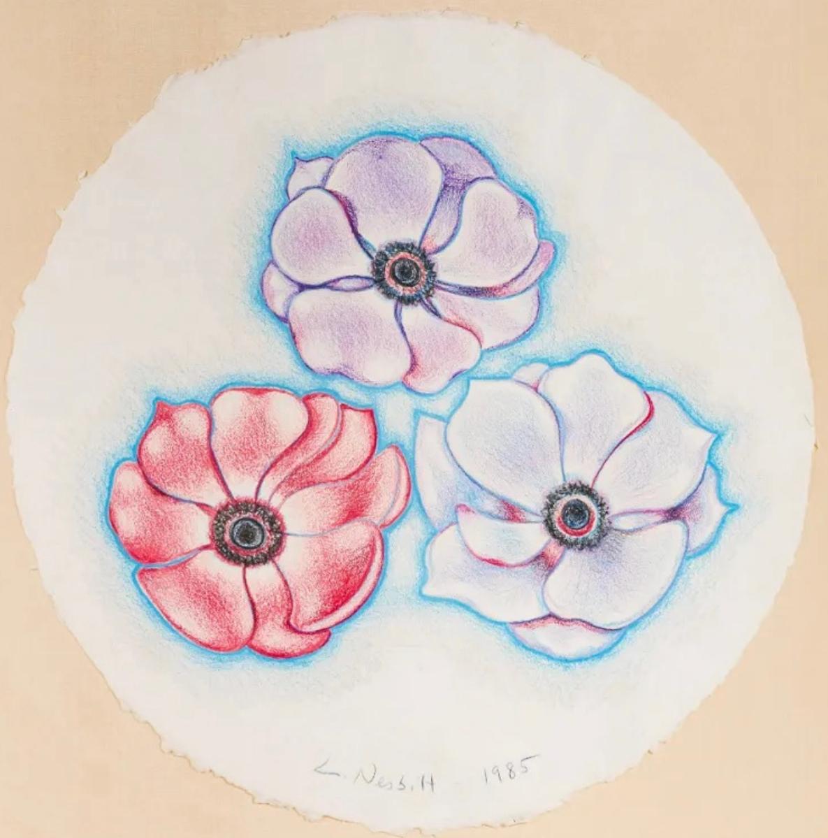 Three Single Anemones, Lowell Nesbitt - Drawing