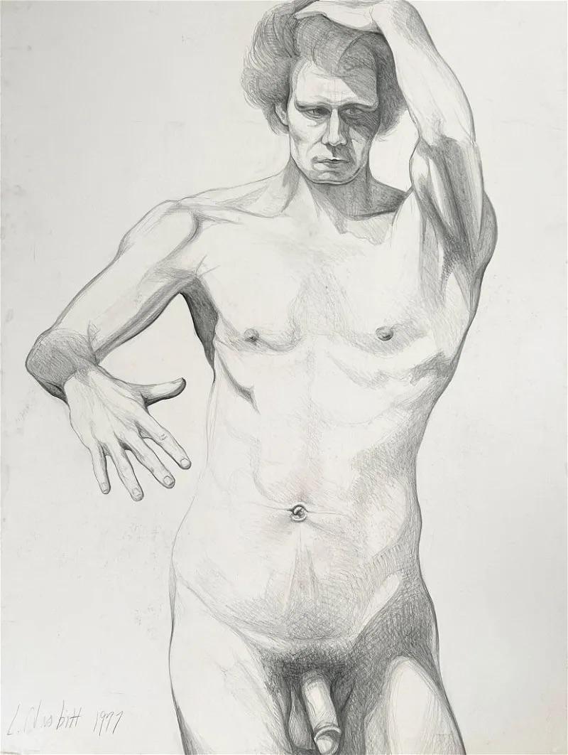  (Male Nude) Untitled, 1977, Original Drawing—Lowell Nesbitt