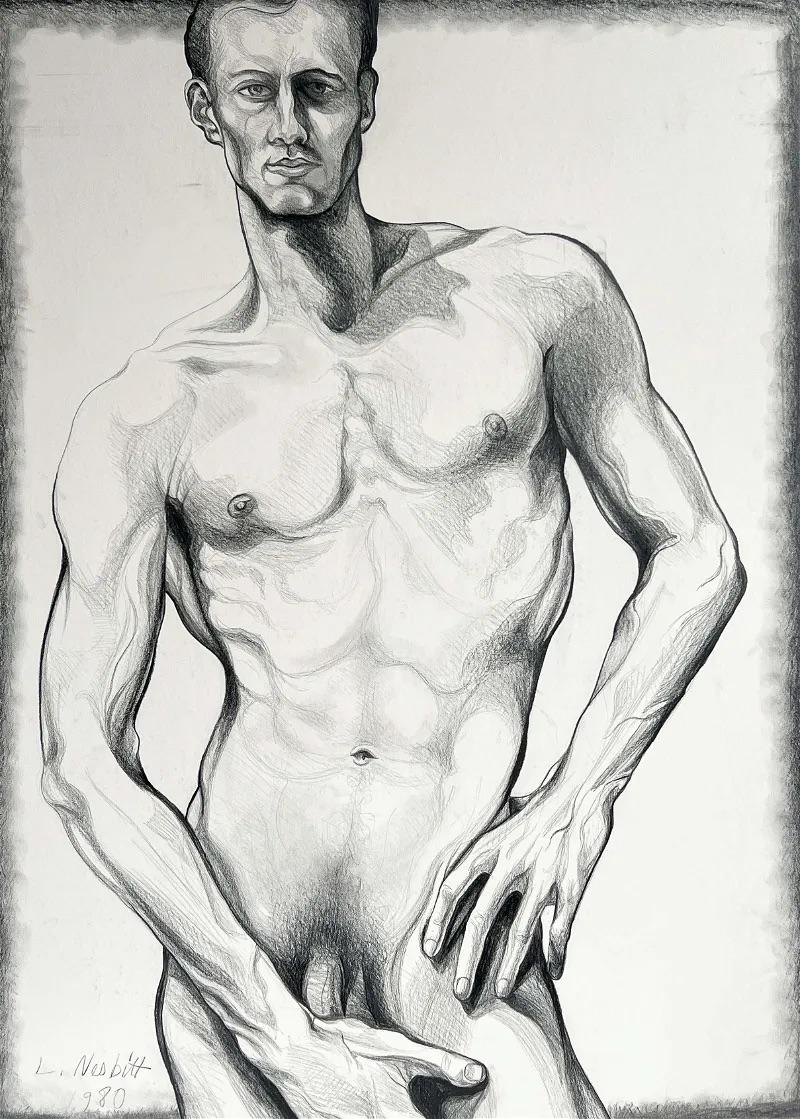  (Male Nude) Untitled, 1980, Original Drawing—Lowell Nesbitt