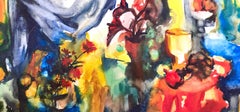 Ian Hornak, Interior Still Life with Drapery and Floral Arrangements, circa 1963