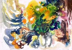 Ian Hornak, Still Life with Yellow Flowers and Blue Drapery, Circa 1963