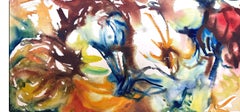 Ian Hornak, Abstract Pumpkin Composition in Blue and Crimson, Circa 1963