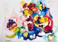 Ian Hornak, Still Life with Fruit, Flowers, and Red Bottle, Circa 1963
