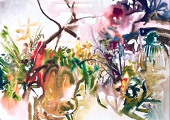 Ian Hornak, Woodland Garden Study with Tree Trunk and Blossoms, Circa 1963