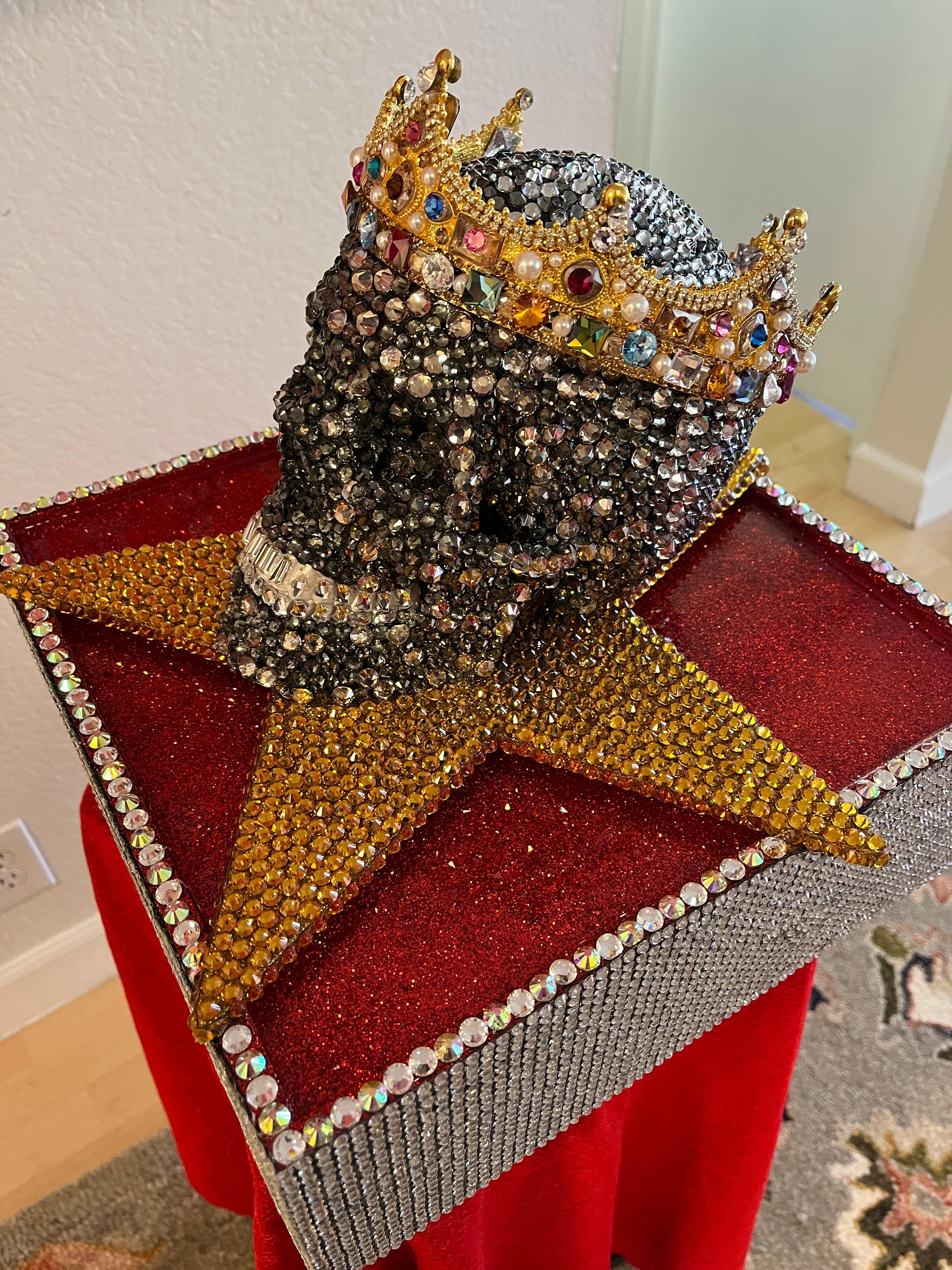 SIDNEY POITIER: Hollywood Trailblazer Prince! Orig.Swarovski Skull+Base+Crown    - Contemporary Sculpture by Mauro Oliveira